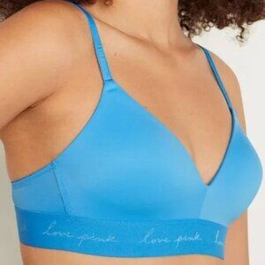 Victoria’s Secret PINK Wireless Push Up 32B Turquoise Blue Love Pink Logo Bra